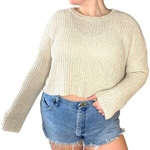 Coastal Cowgirl Beige Knit Cropped Flare Sweater Jumper Large